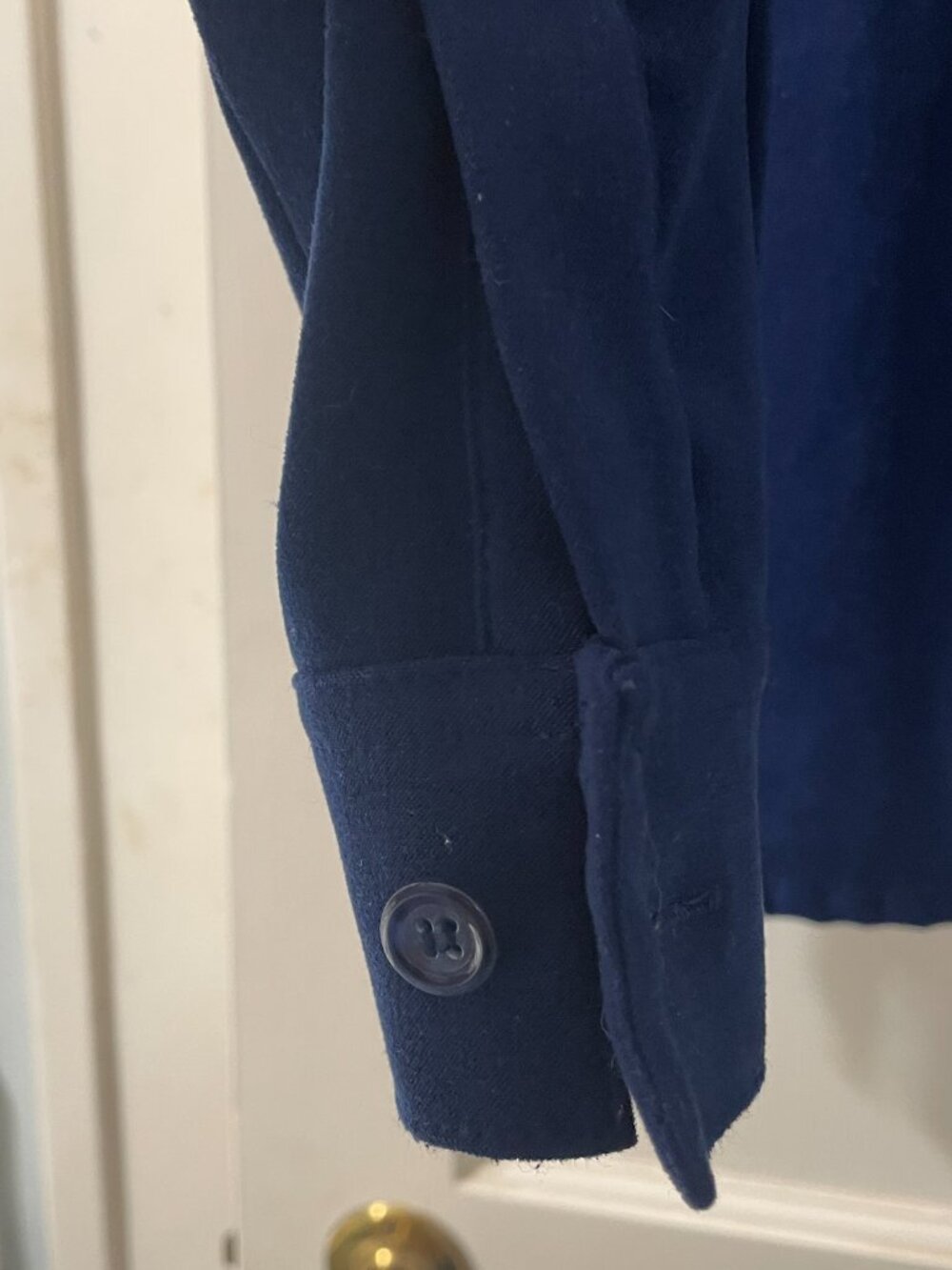 Talbots Faux Suede Blue Stretch Shirt Size S Navy - Picture 3 of 10
